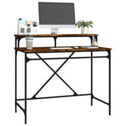 Berkfield Desk Smoked Oak 100X50X90 Cm Engineered Wood And Iron - thumbnail 4