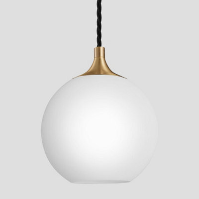 Industville Chelsea Opal Glass Globe Pendant Light, 9 Inch, White, Brass Holder - image 1