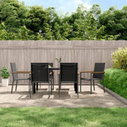Berkfield 7 Piece Garden Dining Set Black Textilene And Steel - thumbnail 1