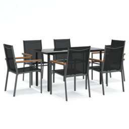 Berkfield 7 Piece Garden Dining Set Black Textilene And Steel - thumbnail 2