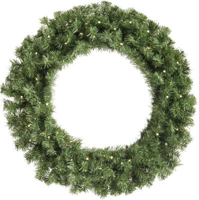 Festive Christmas Artificial Battery Operated Lit Green Wreath 60 Lights - 60Cm