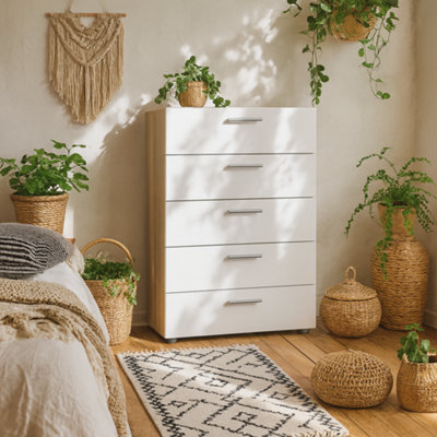 Wyld Haus Daejeon 5-Drawer Chest In White And Natural Oak Effect - image 1