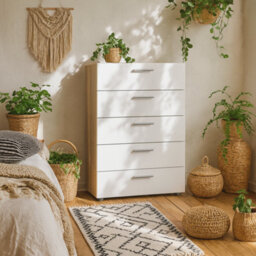 Wyld Haus Daejeon 5-Drawer Chest In White And Natural Oak Effect - thumbnail 1