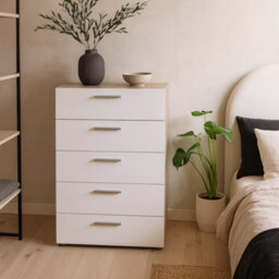 Wyld Haus Daejeon 5-Drawer Chest In White And Natural Oak Effect - thumbnail 2