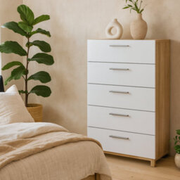 Wyld Haus Daejeon 5-Drawer Chest In White And Natural Oak Effect - thumbnail 4