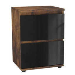Urbn-Living Urbnliving 49Cm Height Glossy 2 Drawers Bedside Cabinet Chest Of Drawers With Smooth Metal Runner Rustic Brown & Black