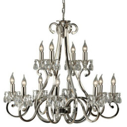 Esher Ceiling Pendant Chandelier Polished Nickel & Crystal Curved 12 Lamp Light - thumbnail 1