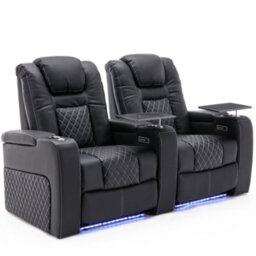 More4Homes Broadway 2 Seater Electric Recliner Cinema Sofa Usb Charging Led Base With Tray (Black W White Stitching)