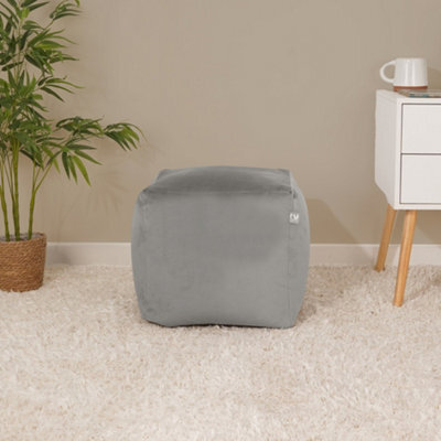 rucomfy Beanbags Rucomfy Velvet Cube Bean Bag Pouffe - Pebble Soft Stylish Comfortable Footstool - image 1
