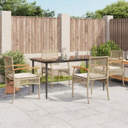 Berkfield 5 Piece Garden Dining Set With Cushions Beige Poly Rattan