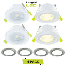 Integral LED Fire Rated Led Downlights 65mm Ip65 600Lm 5W 3000K Dimmable - Satin (4 Pack)