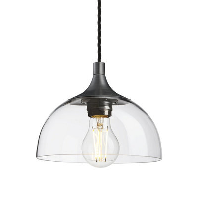 Industville Chelsea Glass Dome Pendant - 8 Inch, Clear Glass Dome - 8 Inch, Pewter Pendant Holder - image 1