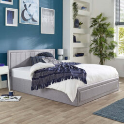 Aspire Castleton Grey Linen Quilted Headboard Ottoman Bed, Size Single