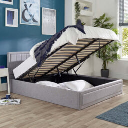 Aspire Castleton Grey Linen Quilted Headboard Ottoman Bed, Size Single - thumbnail 2