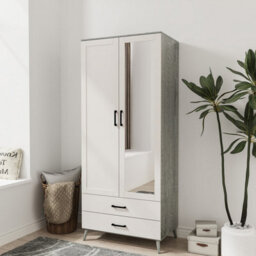 Urbn-Living Urbnliving 180Cm Height Ash Grey Wardrobe With Mirror Black 2 Door 2 Drawer Bedroom Clothes Storage Hanging Rail - thumbnail 1