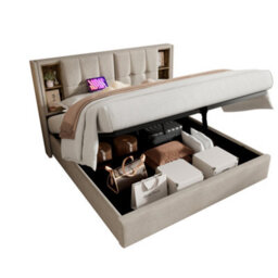 Super King Linen Hydraulic Storage Bed With Usb-C Charging - thumbnail 8