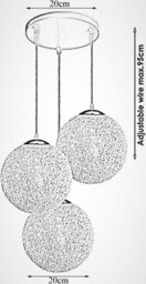 Ledsone Modern 3 Way Decorative Vine Ball Rattan Shade Chandelier Three Head Ceiling Pendant Light Home Decor Black - thumbnail 3
