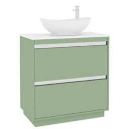 Royal Bathrooms Orion 800mm Mint Sage Floor Standing Plain White Countertop Vanity Unit 2 Drawer With Amaze Basin & Chrome Accent Trim - thumbnail 6