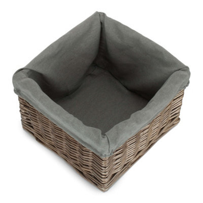 Red Hamper St058Gry Small Square Antique Wash Grey Lined Storage Basket - image 1