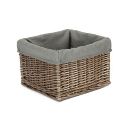 Red Hamper St058Gry Small Square Antique Wash Grey Lined Storage Basket - thumbnail 2