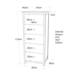 Cabinet Bits Portofino 5 Drawer Narrow Chest Of Drawers Drop Brass Handle - thumbnail 8