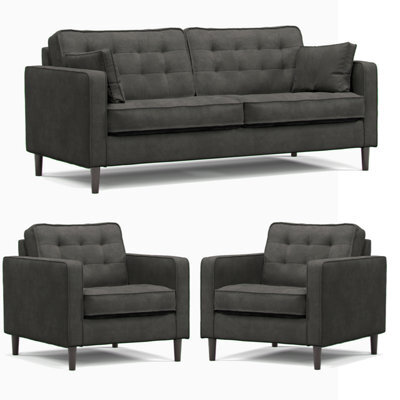 Furnishings For Less UK Eden Graphite Chenille Fabric 3 Piece Sofa Suite 3 Seater And 2 Armchairs - image 1