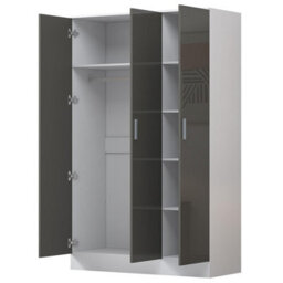 Reflect 2Pc Wardrobe Bundle - 2 Door Corner + 3 Door Plain - Grey Gloss & Matt White - H: 180Cm X W: 179Cm X D: 103Cm - thumbnail 8