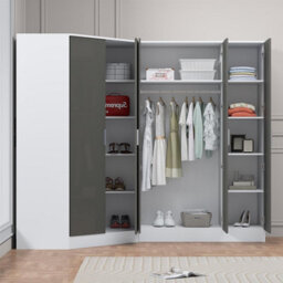 Reflect 2Pc Wardrobe Bundle - 2 Door Corner + 3 Door Plain - Grey Gloss & Matt White - H: 180Cm X W: 179Cm X D: 103Cm - thumbnail 4