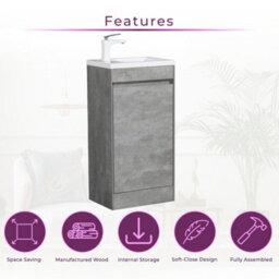 Plum&clay Rigel Concrete Floor Standing Cloakroom Vanity Unit With Resin Basin (W)55Cm (H)87Cm - thumbnail 3
