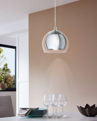 Eglo Rocamar Clear And Chrome Glass And Metal 1 Light Ceiling Pendant, (D) 19Cm - image 1