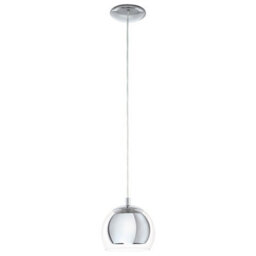 Eglo Rocamar Clear And Chrome Glass And Metal 1 Light Ceiling Pendant, (D) 19Cm - thumbnail 2