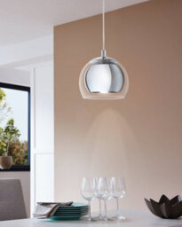 Eglo Rocamar Clear And Chrome Glass And Metal 1 Light Ceiling Pendant, (D) 19Cm - thumbnail 1