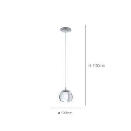 Eglo Rocamar Clear And Chrome Glass And Metal 1 Light Ceiling Pendant, (D) 19Cm - thumbnail 4
