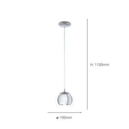 Eglo Rocamar Clear And Chrome Glass And Metal 1 Light Ceiling Pendant, (D) 19Cm - thumbnail 5