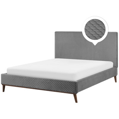 Beliani Bed Velvet Bayonne 180 X 200 Cm (Eu Super King) Light Grey - image 1