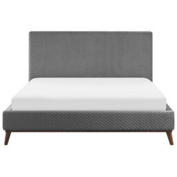 Beliani Bed Velvet Bayonne 180 X 200 Cm (Eu Super King) Light Grey - thumbnail 5
