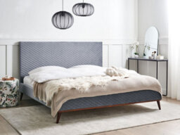 Beliani Bed Velvet Bayonne 180 X 200 Cm (Eu Super King) Light Grey - thumbnail 2