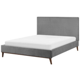 Beliani Bed Velvet Bayonne 180 X 200 Cm (Eu Super King) Light Grey - thumbnail 4