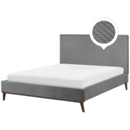 Beliani Bed Velvet Bayonne 180 X 200 Cm (Eu Super King) Light Grey - thumbnail 1