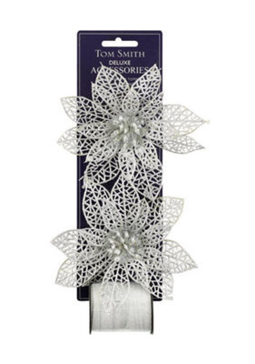 Anker Deluxe Ponsettia Silver Flower Christmas Decoration