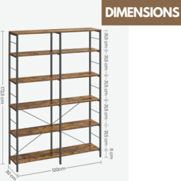Rafaelo Mobilia 6 Tier Industrial Bookcase Large - thumbnail 7