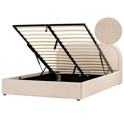 Beliani Ottoman Bed Boucle Quillien 160 X 200 Cm (Eu King Size) Beige - image 1