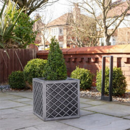 39Cm Large Square Plastic Pewter Effect Grey Garden Patio Planter - thumbnail 2