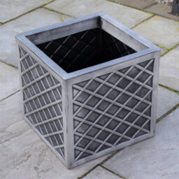 39Cm Large Square Plastic Pewter Effect Grey Garden Patio Planter - thumbnail 4