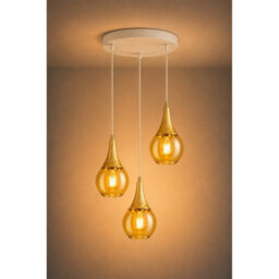 Luminosa Lighting Luminosa Lacrima Cluster Pendant Ceiling Light White, Gold Amber Glass Shade 3X E27 - thumbnail 5