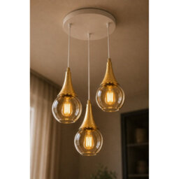 Luminosa Lighting Luminosa Lacrima Cluster Pendant Ceiling Light White, Gold Amber Glass Shade 3X E27 - thumbnail 3