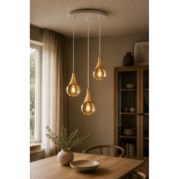Luminosa Lighting Luminosa Lacrima Cluster Pendant Ceiling Light White, Gold Amber Glass Shade 3X E27 - thumbnail 2