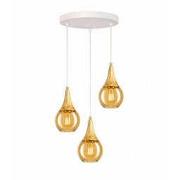 Luminosa Lighting Luminosa Lacrima Cluster Pendant Ceiling Light White, Gold Amber Glass Shade 3X E27 - thumbnail 1