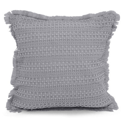 Velosso Shabby Chic Waffle Cotton Cushion, Decorative Sofa Throw Cushion With Zip Closure - Grey