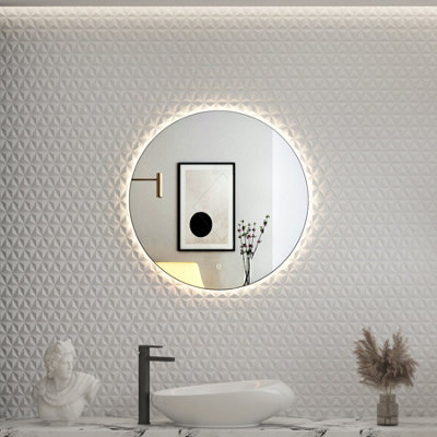 Royal Bathrooms Luton 600 X 600mm Matt Black Round Backlit Led Illuminated Bathroom Mirror Framed With Demister Pad & Touch Sensor - image 1